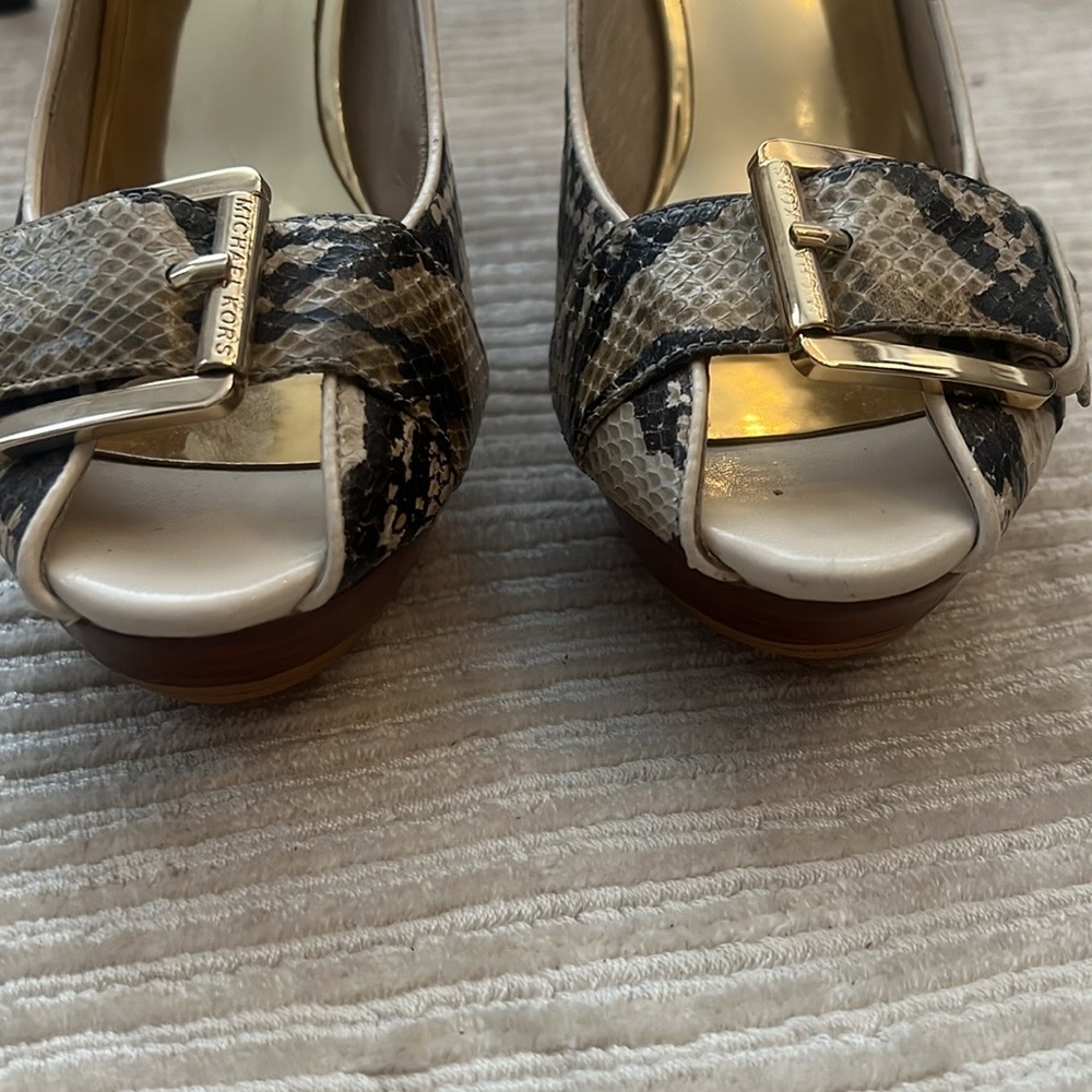Michael Kors Snakeskin Peep-Toe Heels - Picture 5 of 7
